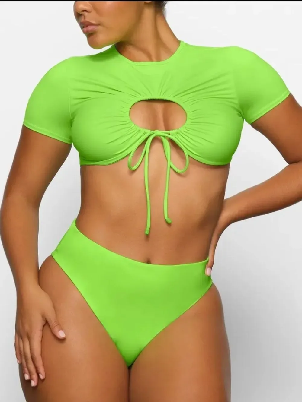 NWT SKIMS Neon‎ Green Swim Ruched T Shirt Top